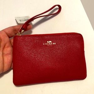 Coach True Red Saffiano Leather Wristlet
